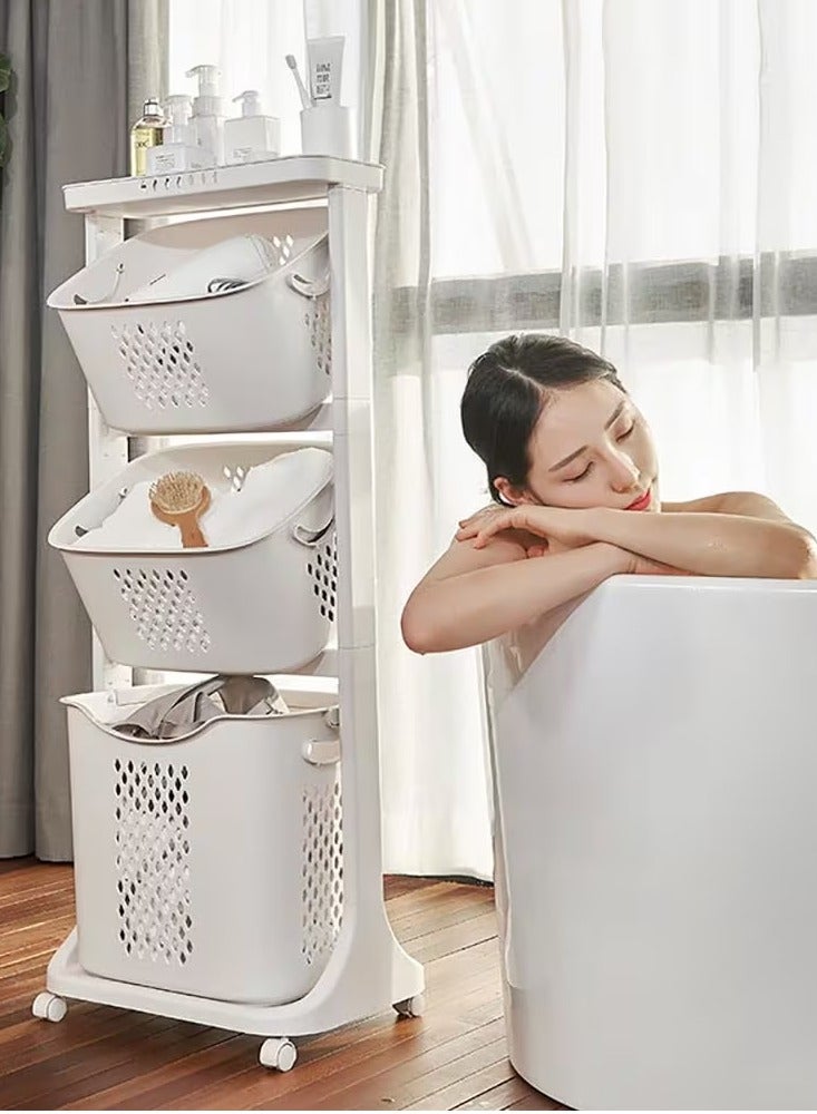 DubaiGallery Laundry Basket With Wheel Rolling Laundry Sorter 3-Tier Basket Stand With 6 Side Hooks For Kitchen Bathroom Trolley Dirty Clothes Bag Washing Bin School Beauty Salon Utility Organizer Cart - Image 4