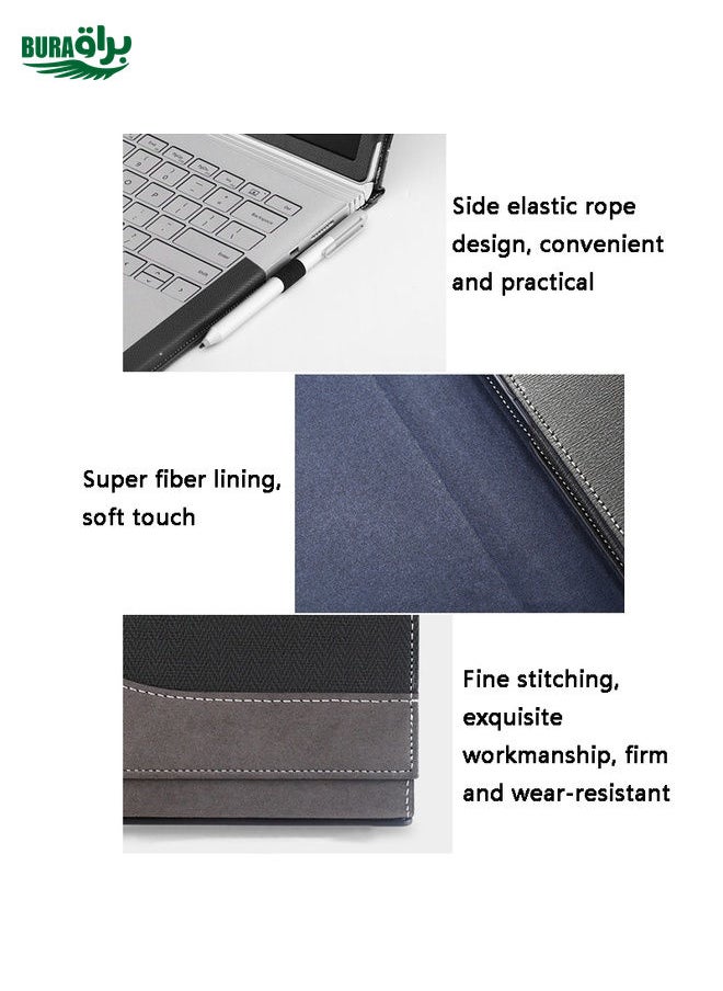 BURAQ PU Leather Laptop Protective Sleeve For Microsoft Surface Book 1 13.5 inches(Gentleman Gray)  - Image 5