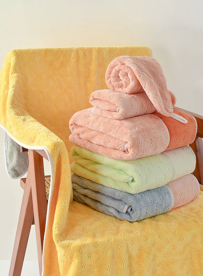 Hanayo مجموعة مناشف 3 قطع لحمام الوجه والشعر ومناشف الاستحمام ناعمة وسريعة الامتصاص وصديقة للبشرة وناعمة تشمل منشفة الاستحمام ومنشفة الوجه ومنشفة الشعر (أصفر + رمادي) - Image 5