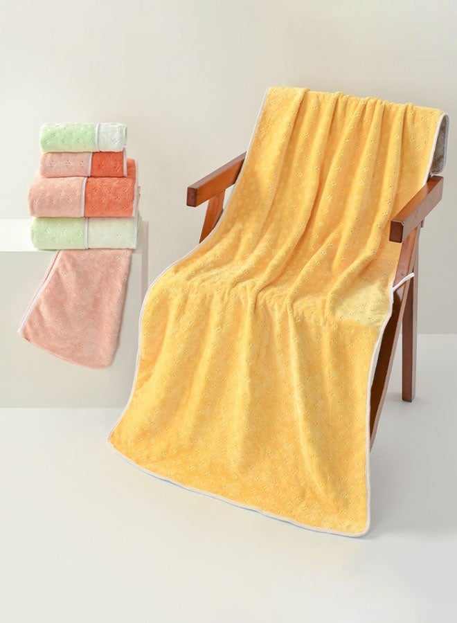 Hanayo مجموعة مناشف 3 قطع لحمام الوجه والشعر ومناشف الاستحمام ناعمة وسريعة الامتصاص وصديقة للبشرة وناعمة تشمل منشفة الاستحمام ومنشفة الوجه ومنشفة الشعر (أصفر + رمادي) - Image 3