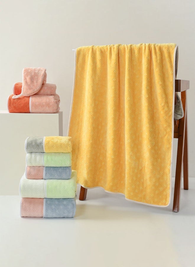 Hanayo مجموعة مناشف 3 قطع لحمام الوجه والشعر ومناشف الاستحمام ناعمة وسريعة الامتصاص وصديقة للبشرة وناعمة تشمل منشفة الاستحمام ومنشفة الوجه ومنشفة الشعر (أصفر + رمادي) - Image 4