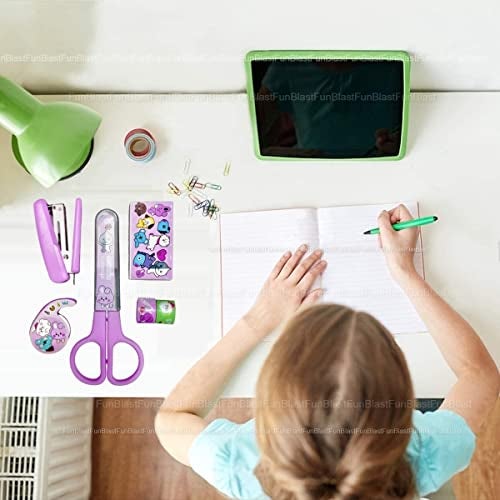 FunBlast Cartoon Stationery Set – Kawaii Stapler with Scissor, Washi Tape for Office, School, Home, Portable Mini Size Stapler with 400 Staples Blister, Staplers Machine for Paper (Purple) - Image 5