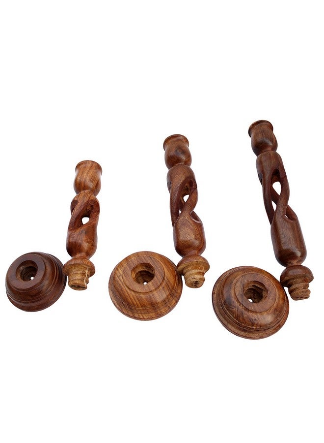 ITOS365 Handmade Wooden Candle Stand - Set of 3 | Decorative Wood Finished Wax Candle Holder for Home, Office & Living Room Décor | Handcrafted Tealight Holder Gift Item for Diwali & Festivals - Image 3