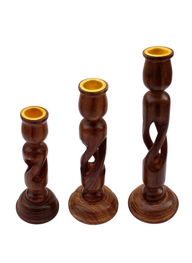 ITOS365 Handmade Wooden Candle Stand - Set of 3 | Decorative Wood Finished Wax Candle Holder for Home, Office & Living Room Décor | Handcrafted Tealight Holder Gift Item for Diwali & Festivals - Image 1