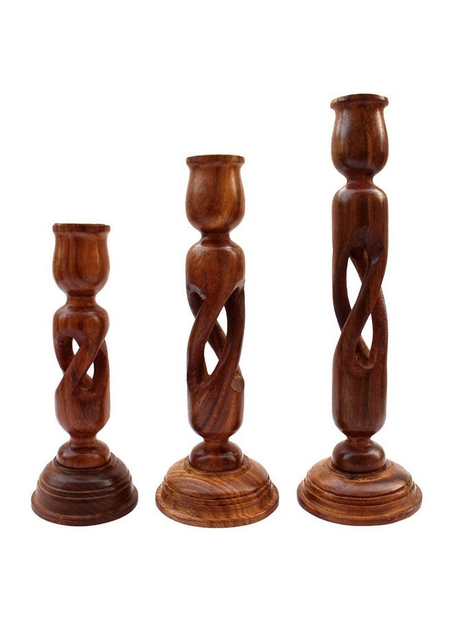 ITOS365 Handmade Wooden Candle Stand - Set of 3 | Decorative Wood Finished Wax Candle Holder for Home, Office & Living Room Décor | Handcrafted Tealight Holder Gift Item for Diwali & Festivals - Image 2