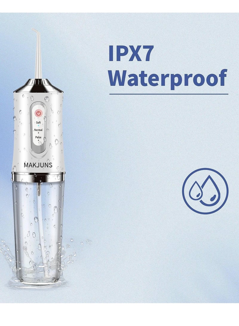 عام جهاز تنظيف الأسنان بالماء بدون سلك، جهاز تنظيف الأسنان المائي مع 3 أوضاع، 4 طائرات قابلة لإعادة الشحن IPX7، جهاز ري الفم للأسنان مقاوم للماء للسفر إلى المنزل (أبيض فاخر) - Image 2