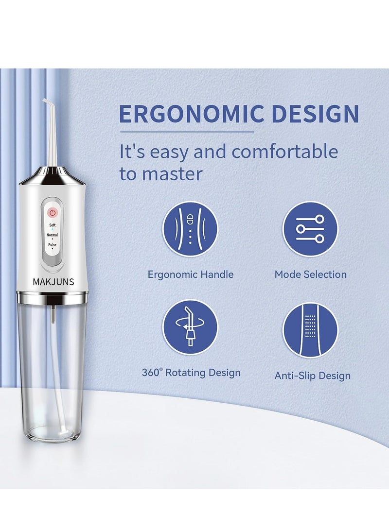 عام جهاز تنظيف الأسنان بالماء بدون سلك، جهاز تنظيف الأسنان المائي مع 3 أوضاع، 4 طائرات قابلة لإعادة الشحن IPX7، جهاز ري الفم للأسنان مقاوم للماء للسفر إلى المنزل (أبيض فاخر) - Image 3