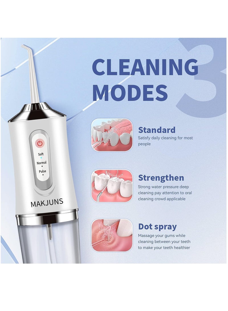 عام جهاز تنظيف الأسنان بالماء بدون سلك، جهاز تنظيف الأسنان المائي مع 3 أوضاع، 4 طائرات قابلة لإعادة الشحن IPX7، جهاز ري الفم للأسنان مقاوم للماء للسفر إلى المنزل (أبيض فاخر) - Image 4