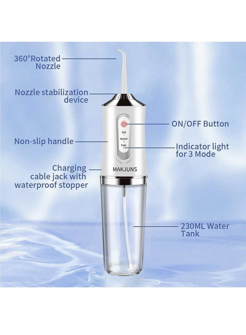 عام جهاز تنظيف الأسنان بالماء بدون سلك، جهاز تنظيف الأسنان المائي مع 3 أوضاع، 4 طائرات قابلة لإعادة الشحن IPX7، جهاز ري الفم للأسنان مقاوم للماء للسفر إلى المنزل (أبيض فاخر) - Image 5