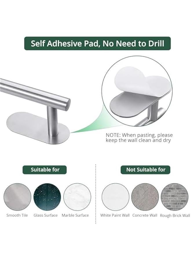 HOOKOR Adhesive Towel Bar 5 Pcs Self Adhesive Bathroom Hardware Accessory Kit ， Towel Hook Stainless Steel Wall Mount Towel Holder(NO Drilling) (Sliver) - Image 4