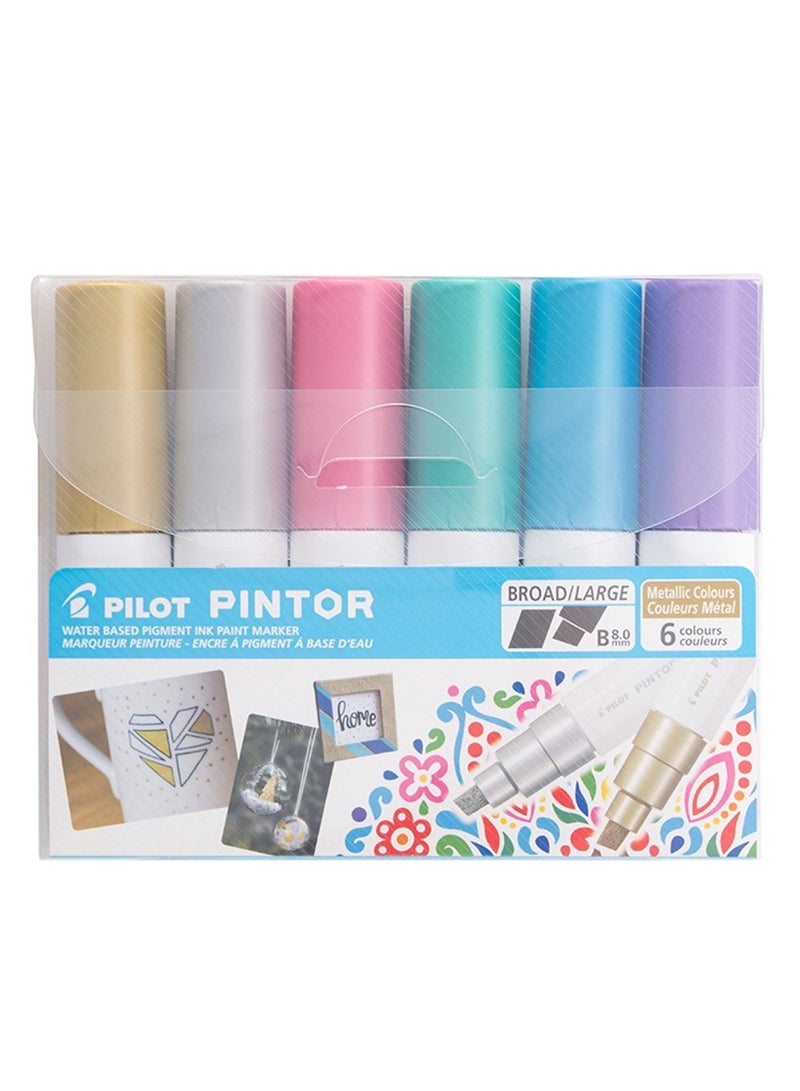 PILOT 6-Piece Pintor Water Based Paint Marker Broad 8.0mm Tip Metallic Colours - Image 1