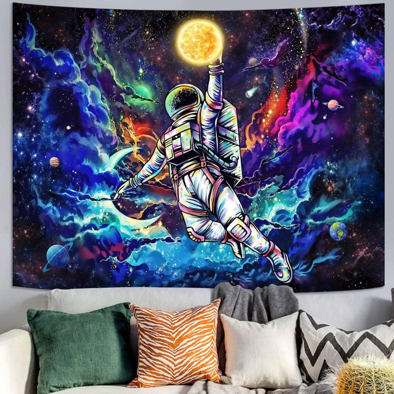 kampdream Blacklight Astronaut Dunk Space Tapestry UV Reactive Galaxy Universe Planet Glow in Dark Tapestries for Men Boys and Teens Cool Poster 4460 inch