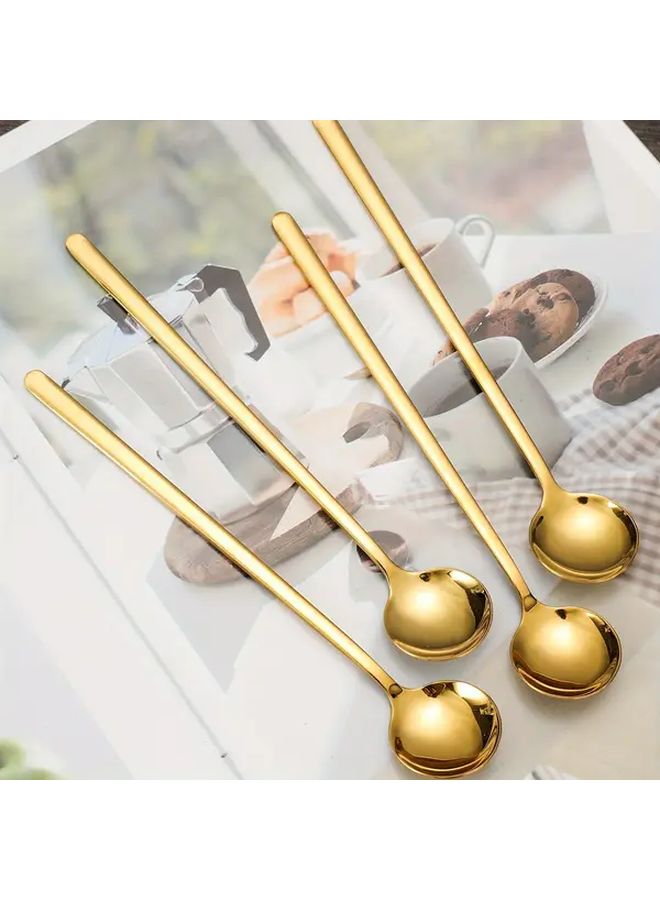 4pc Gold Stainless Steel Coffee Spoons Long Handle Round Dessert Spoon Dishwasher Safe - Image 5