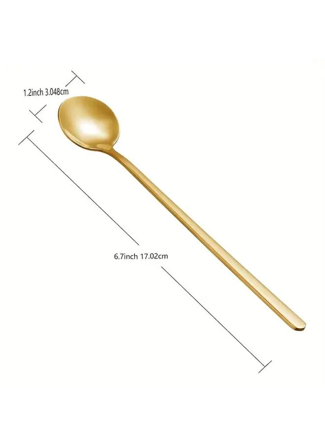 4pc Gold Stainless Steel Coffee Spoons Long Handle Round Dessert Spoon Dishwasher Safe - Image 2