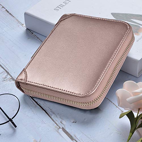 Easyoulife Womens Credit Card Holder Wallet Zip Leather Card Case RFID Blocking (Rose Gold) - Image 2