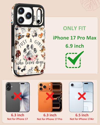 Shorogyt Compatible with iPhone 17 Pro Max Wallet Case with Card Holder - Cute Dog Lover Design Kickstand for Magnetic Clasp Back Flip Folio Leather Phone Covers for Women Men Girls - Image 2