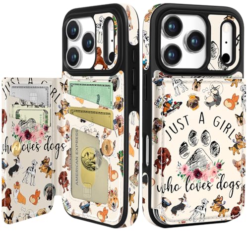 Shorogyt Compatible with iPhone 17 Pro Max Wallet Case with Card Holder - Cute Dog Lover Design Kickstand for Magnetic Clasp Back Flip Folio Leather Phone Covers for Women Men Girls - Image 1