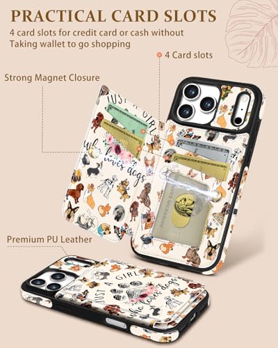 Shorogyt Compatible with iPhone 17 Pro Max Wallet Case with Card Holder - Cute Dog Lover Design Kickstand for Magnetic Clasp Back Flip Folio Leather Phone Covers for Women Men Girls - Image 3