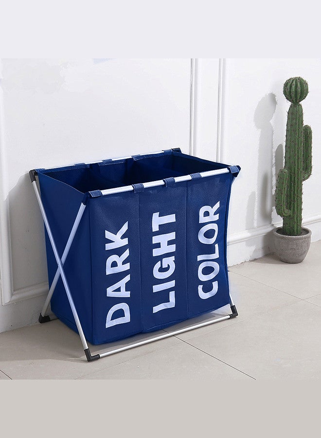 MARGOUN 3 Sections Laundry Basket with Aluminum Frame, Wash Storage Basket, Folding Basket, Cloth Organizer, Basket for Bathroom, Home, with Carrying Handle - Image 1