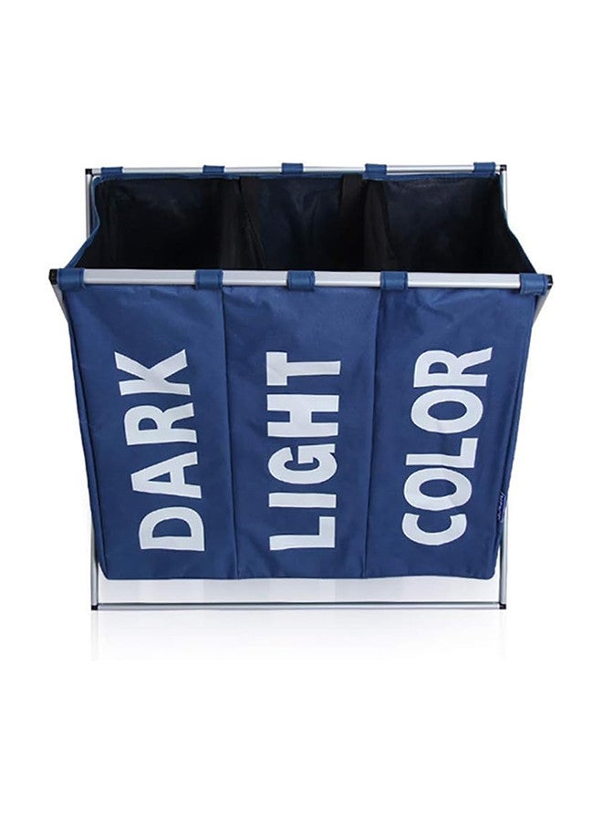 MARGOUN 3 Sections Laundry Basket with Aluminum Frame, Wash Storage Basket, Folding Basket, Cloth Organizer, Basket for Bathroom, Home, with Carrying Handle - Image 2