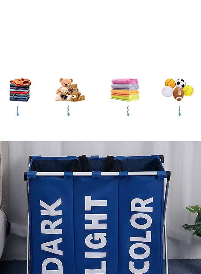 MARGOUN 3 Sections Laundry Basket with Aluminum Frame, Wash Storage Basket, Folding Basket, Cloth Organizer, Basket for Bathroom, Home, with Carrying Handle - Image 5