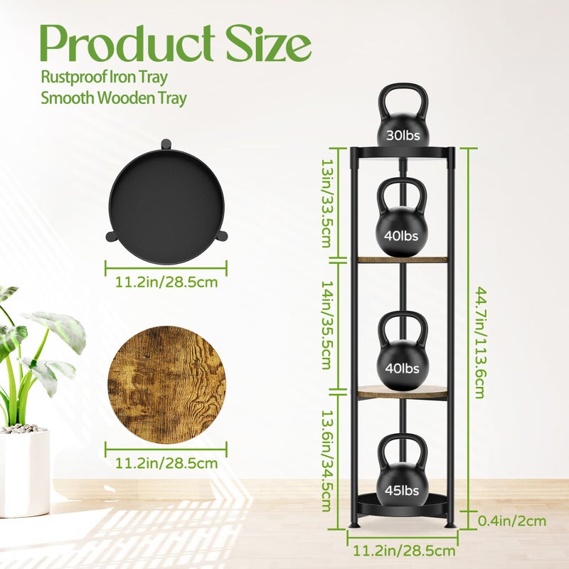 iDavosic.ly 4 Tier Corner Plant Stand Indoor, 45 Inch Tall Vertical Metal Flower Heavy Duty Pot Holder Shelf Outdoor for Patio Porch Living Room, Modern Black & Rustic Brown - Round - Image 2