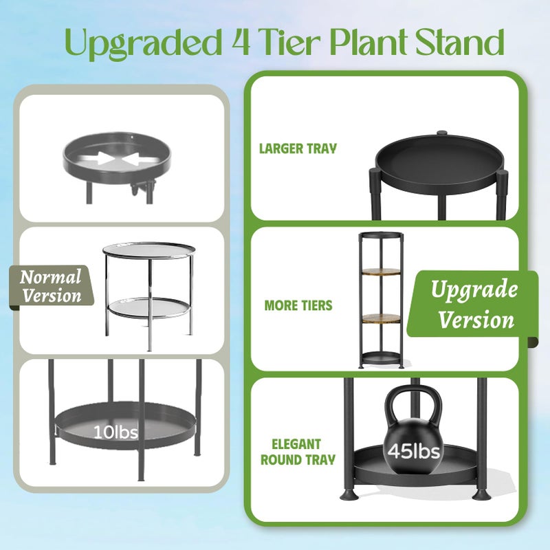 iDavosic.ly 4 Tier Corner Plant Stand Indoor, 45 Inch Tall Vertical Metal Flower Heavy Duty Pot Holder Shelf Outdoor for Patio Porch Living Room, Modern Black & Rustic Brown - Round - Image 3