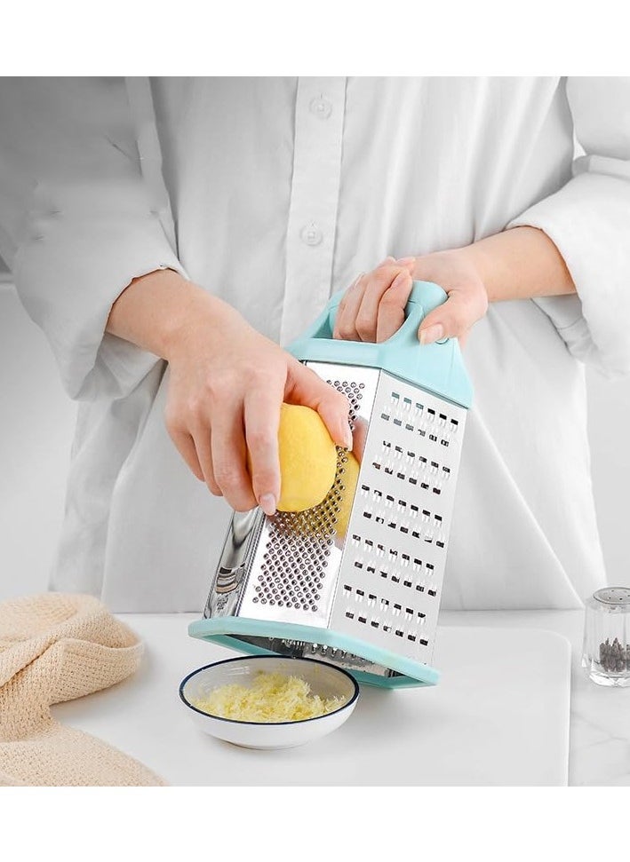 LIMITLESS - Kitchen Stainless Steel 6-sided Box Grater Vegetable Cheese Slicer Shredder with Strong Grip and Sharp Blades. - Image 1
