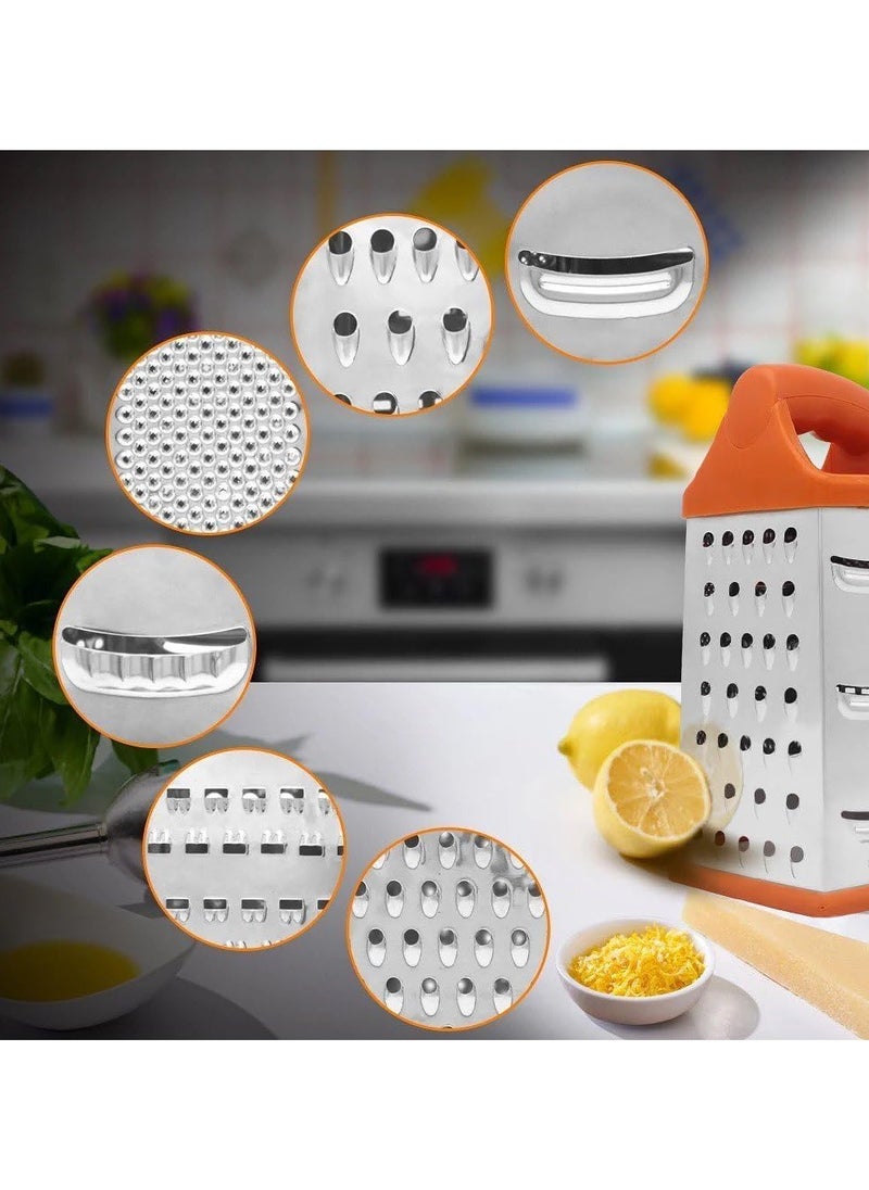 LIMITLESS - Kitchen Stainless Steel 6-sided Box Grater Vegetable Cheese Slicer Shredder with Strong Grip and Sharp Blades. - Image 1
