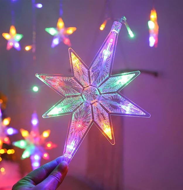 Chronos Polar Star Curtain Lights Window LED Curtain Hanging Light with 8 Flashing Modes Decoration for Diwali Christmas Wedding Party Home Wall Multicolor - Image 2