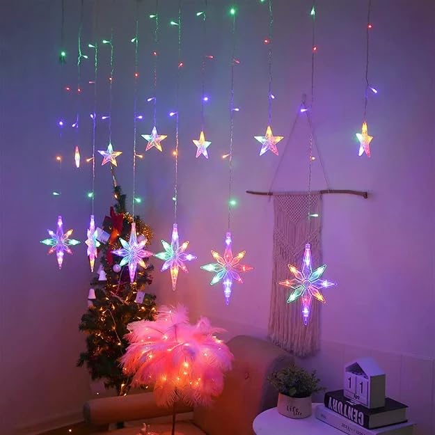 Chronos Polar Star Curtain Lights Window LED Curtain Hanging Light with 8 Flashing Modes Decoration for Diwali Christmas Wedding Party Home Wall Multicolor - Image 1