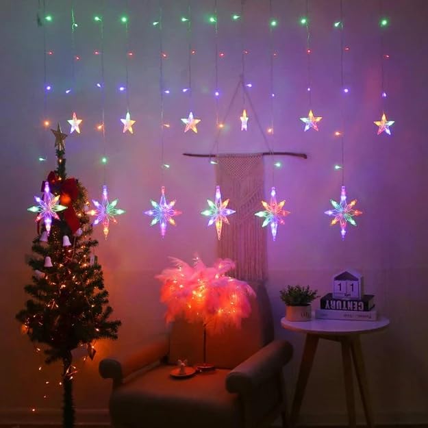 Chronos Polar Star Curtain Lights Window LED Curtain Hanging Light with 8 Flashing Modes Decoration for Diwali Christmas Wedding Party Home Wall Multicolor - Image 3
