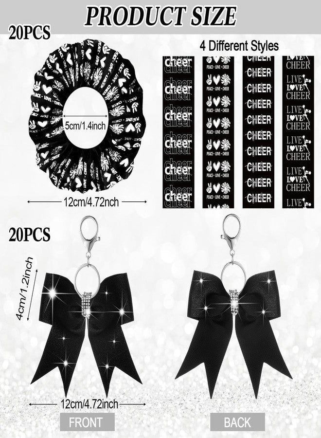 Mimorou 80 Pcs Cheer Gift Bulk for Team Cheerleader Gifts Include 20 Cheerleader Bracelet 20 Cheer Makeup Bag 20 Keychain 20 Scrunchies for Cheerleading Party Favors(Black) - Image 2