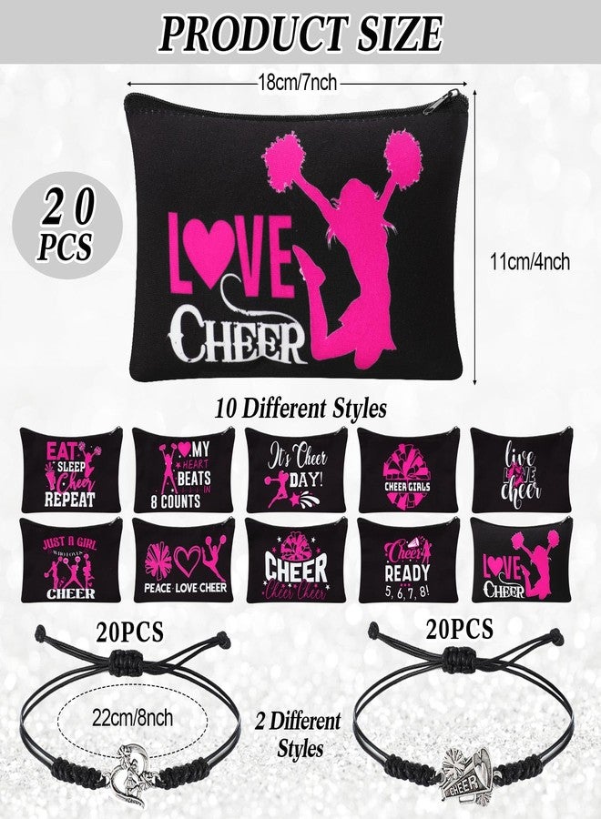 Mimorou 80 Pcs Cheer Gift Bulk for Team Cheerleader Gifts Include 20 Cheerleader Bracelet 20 Cheer Makeup Bag 20 Keychain 20 Scrunchies for Cheerleading Party Favors(Black) - Image 3