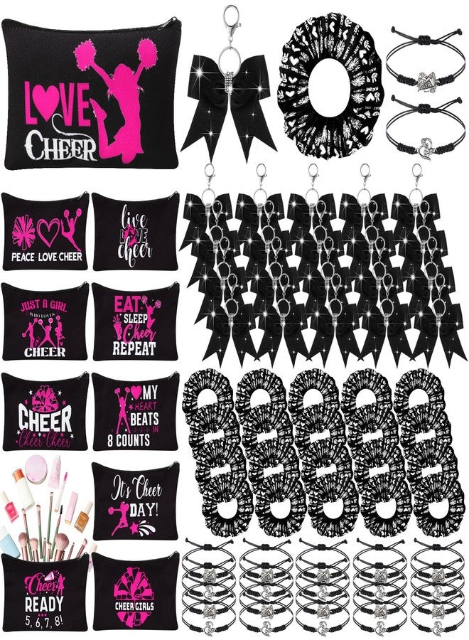 Mimorou 80 Pcs Cheer Gift Bulk for Team Cheerleader Gifts Include 20 Cheerleader Bracelet 20 Cheer Makeup Bag 20 Keychain 20 Scrunchies for Cheerleading Party Favors(Black) - Image 1