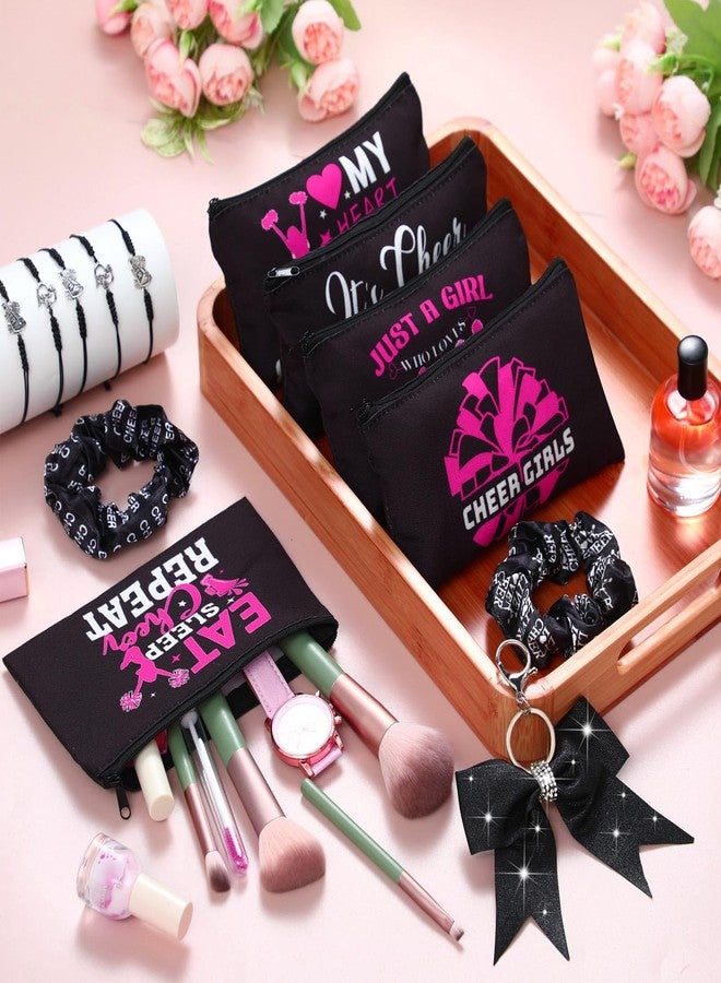 Mimorou 80 Pcs Cheer Gift Bulk for Team Cheerleader Gifts Include 20 Cheerleader Bracelet 20 Cheer Makeup Bag 20 Keychain 20 Scrunchies for Cheerleading Party Favors(Black) - Image 4
