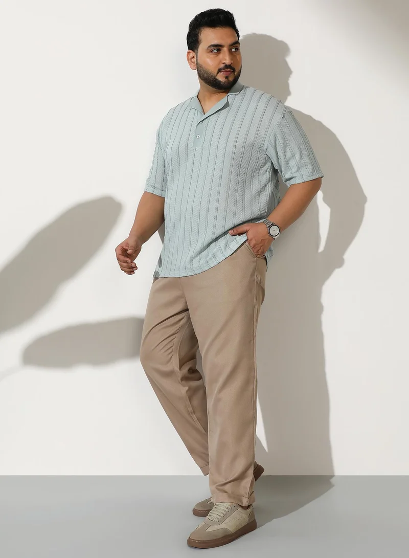 Instafab Plus Men Wicker-Tactile Polo T-Shirt | Cuban-Polo Neck, Short Regular Sleeves | Half-Button, Straight Hem | Solid Jacquard Knitted Fabric For Casual & Daily | Mint Green