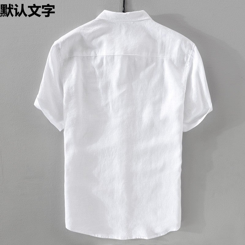 Breathable Pure Linen Shirt Men's Short-sleeved Loose Top Summer Wear Thin Lapel White Cotton Linen Shirt - Image 3