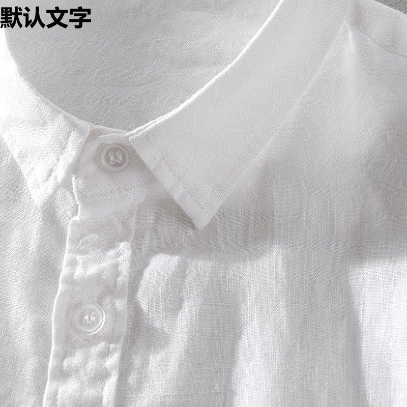 Breathable Pure Linen Shirt Men's Short-sleeved Loose Top Summer Wear Thin Lapel White Cotton Linen Shirt - Image 4