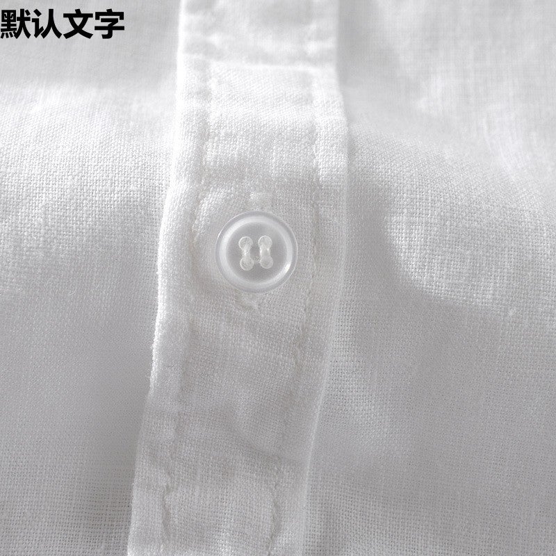 Breathable Pure Linen Shirt Men's Short-sleeved Loose Top Summer Wear Thin Lapel White Cotton Linen Shirt - Image 5