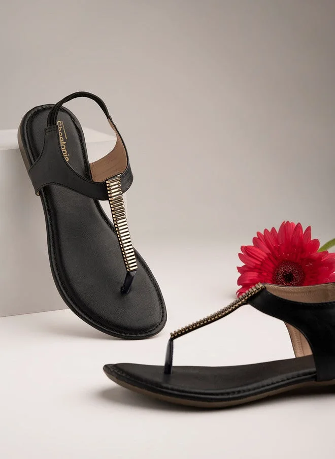 شوتوبيا Shoetopia Girls Black Embellished T-Strap Flats