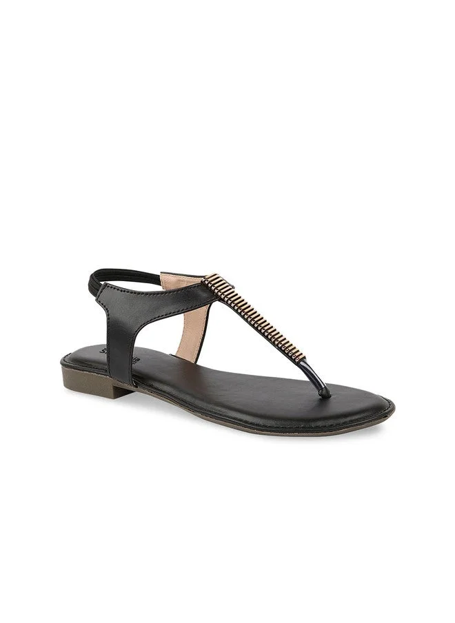 شوتوبيا Shoetopia Girls Black Embellished T-Strap Flats