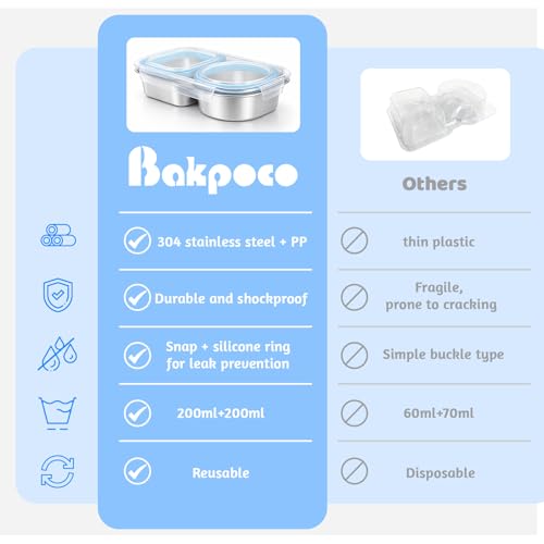 Bakpoco 4 Packs Stainless Steel Snack Containers For Kids Adults, 2 Compartment Reusable Metal Snack Boxes With Leak-Proof Lids, Compact Lunch Food Storage Container - Image 5
