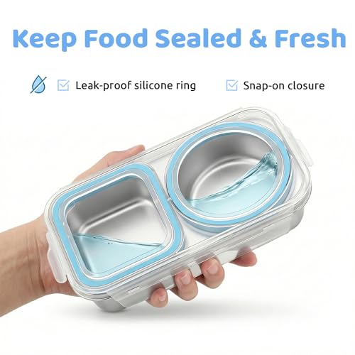 Bakpoco 4 Packs Stainless Steel Snack Containers For Kids Adults, 2 Compartment Reusable Metal Snack Boxes With Leak-Proof Lids, Compact Lunch Food Storage Container - Image 4