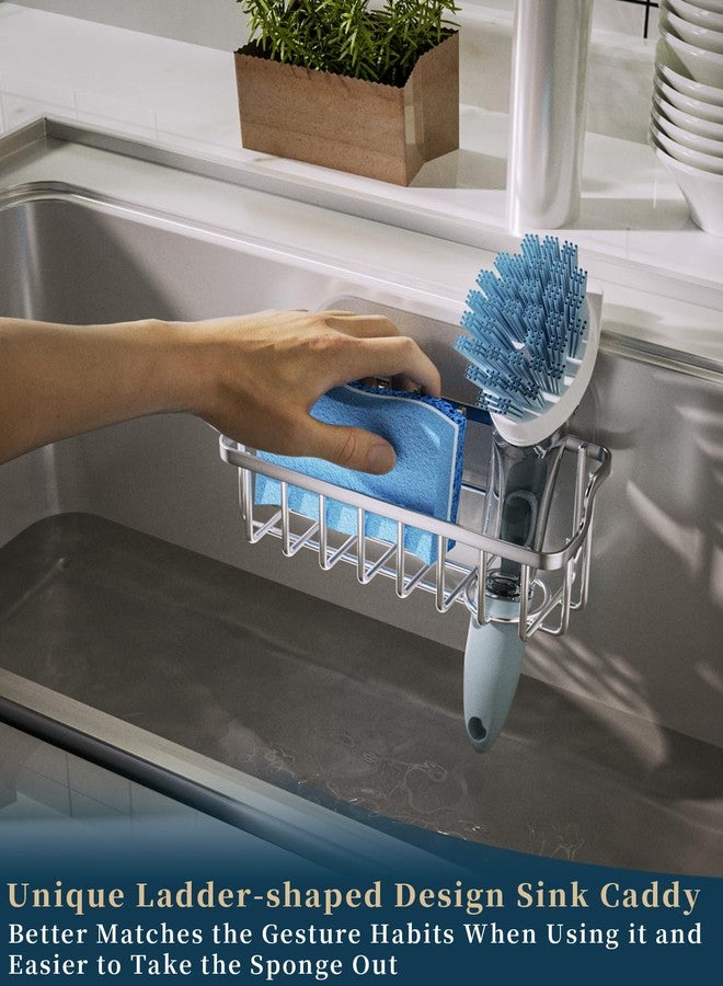 Consumest Sponge Holder Sink Caddy - Ladder Shaped Sponge Holder for Kitchen Sink with 2 Installation Ways (Suction Cups & Adhesive Hook), Rustproof Stainless Steel Kitchen Organizer, Silver - Image 2