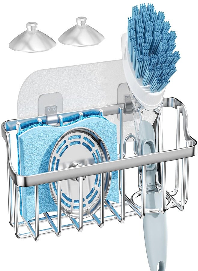 Consumest Sponge Holder Sink Caddy - Ladder Shaped Sponge Holder for Kitchen Sink with 2 Installation Ways (Suction Cups & Adhesive Hook), Rustproof Stainless Steel Kitchen Organizer, Silver - Image 1