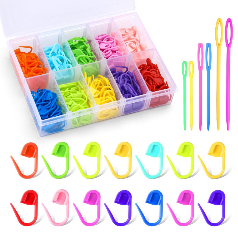Lunarm 200 Pcs Stitch Markers For Crocheting  10 Color Crochet Stitch Markers Knitting Locking Clip Pins With 6 Yarn Needles For Diy Craft Sewing - Image 1