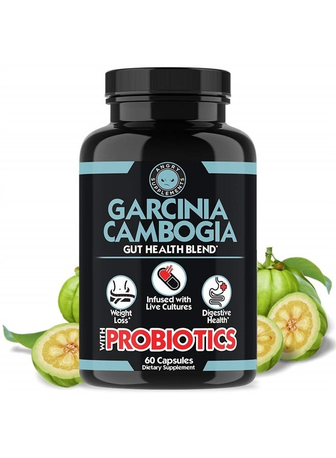 Angry Supplements غارسينيا كامبوجيا مع البروبيوتيك، مزيج لفقدان الوزن وصحة الأمعاء، علاج طبيعي للتخلص من السموم لوزن صحي، انتظام وهضم (1-زجاجة) - Image 1