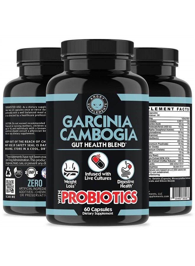 Angry Supplements غارسينيا كامبوجيا مع البروبيوتيك، مزيج لفقدان الوزن وصحة الأمعاء، علاج طبيعي للتخلص من السموم لوزن صحي، انتظام وهضم (1-زجاجة) - Image 2