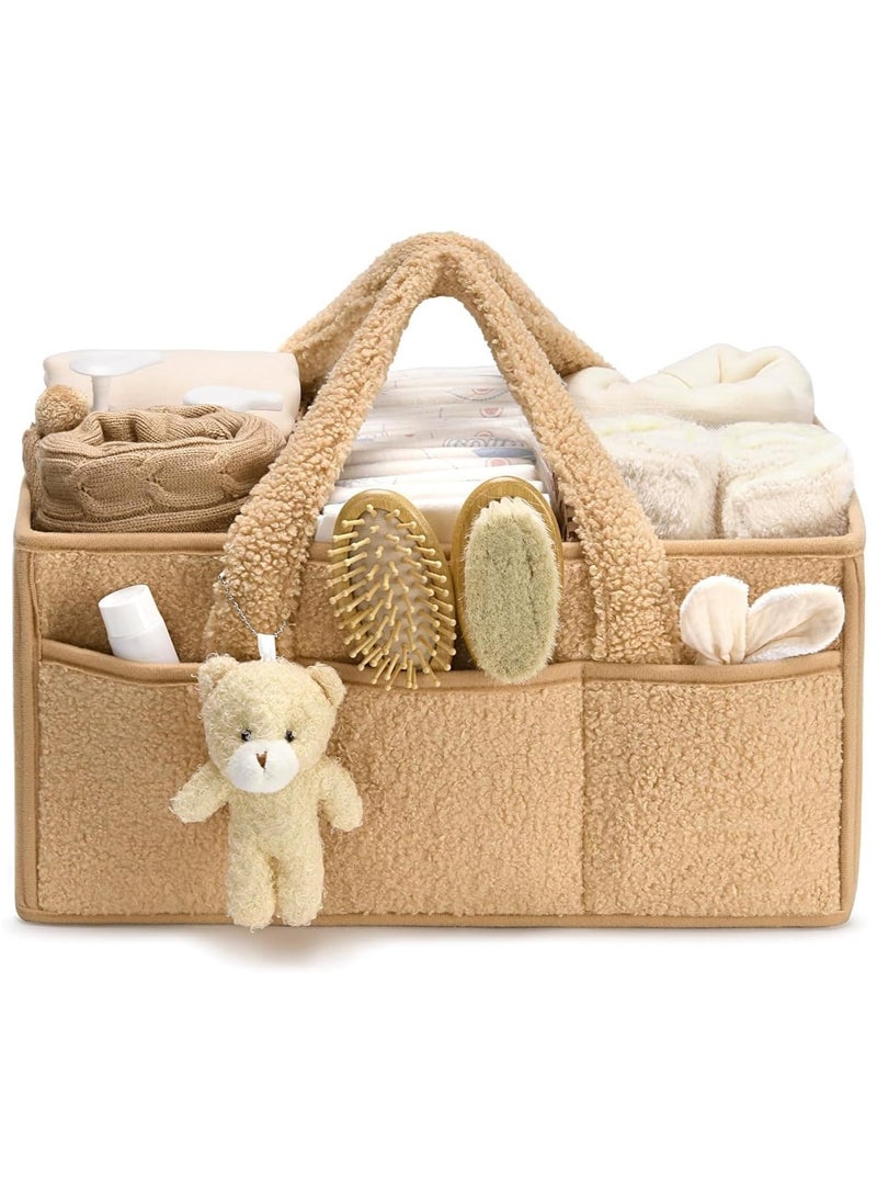 Relex Baby Diaper Caddy Organizer for Changing Table, Baby Storage Basket for Diapers and Baby Wipes, Gift for Baby Shower, Car Caddy Organizer, Nursery Diaper Organizer, Portable Diaper Storage (Brown) - Image 1